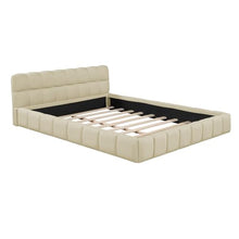 Jintop Queen Size Linen Upholstered Platform Bed Beige