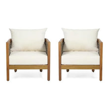 Merax Outdoor Acacia Wood Wicker Club Chair Set of 2 with Cushion Beige