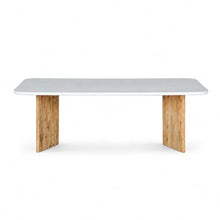 Modern Indoor/Outdoor Matte White 86.6" Rectangular Poly-Fiber Dining Table with Acacia Wood Legs