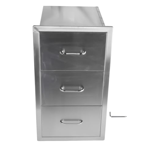 QJMUS 17 x 30 Inch Outdoor Kitchen Drawers Stainless Steel, Double Drawer with Paper Towel Holder for BBQ Island Grill Station