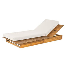 Merax Outdoor Chaise Lounge Set of 4, Acacia Wood Patio Reclining Chairs with 3-Position Adjustable Backrest, 4-Piece Sunbathing Recliner & 4" Thick Double-fold Cushion for Poolside, Garden, Cream