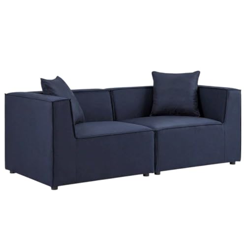 Outdoor Escape Blue 2-Piece Outdoor Patio Sectional Sofa Loveseat with Cushioned Seats, Durable Frame, Contemporary Design, and Comfortable Armrests
