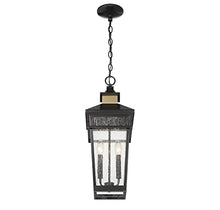 Savoy House 5-717-143 Kingsley Coastal Modern Clear Seeded Glass Outdoor Hanging Lantern, 2-Light 80 Total Watts, 23" H x 9" W, Matte Black with Warm Brass