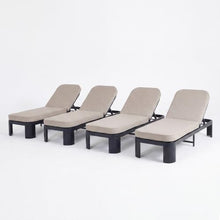 Christopher Knight Home Tidi Acacia Wood Chaise Lounge Chair Outdoor Set of 4, Poolside Sun Lounger Recliner, Patio Outdoor Chaise Lounge with Cushions, Adjustable Single Lounge Sofa, Black+Beige