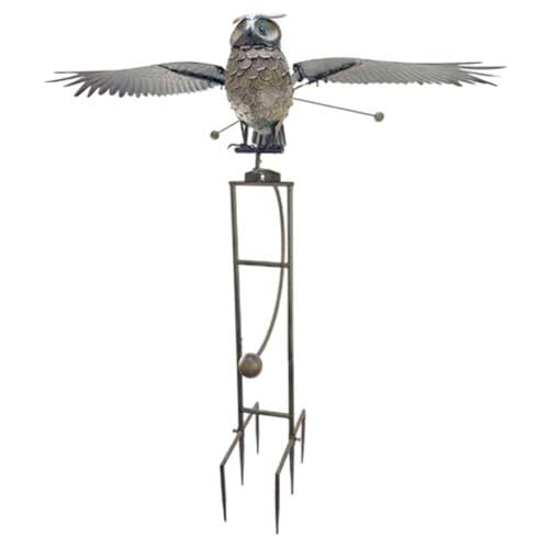 Red Carpet Studios Garden Stake Yard Art Metal and Glass Balance Rocker with 6-Prong Stake, Jumbo 6.5 Feet Tall, Owl