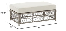 Crosley Furniture Thatcher Wicker Coffee Table and Ottoman Foot Rest for Porch, Deck, Backyard, Driftwood with Creme Cushions
