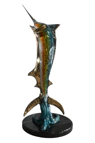 Nifao Marlin Jumping Ocean Fishing Medium Bronze Statue, 14"L x 14"W x 41"H