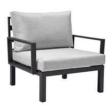 LeisureMod Hamilton Modern 7-Piece Modular Outdoor Sectional Set with Fire Pit Table Light Grey