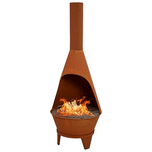Sunnydaze Large Chiminea Outdoor Fireplace with Grill Grate, Rustic, 58"