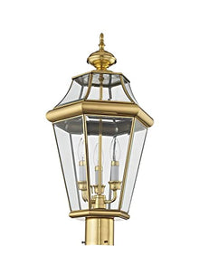 Livex Lighting 2364-01 3-Light Outdoor Post Lantern, Antique Brass