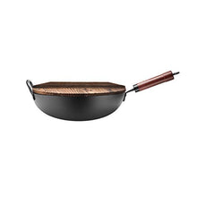 NYTFHMS Carbon Steel Prisoner of War Pot Red Elm Traditional Hand Hammer Wok and Wooden Handle, Special Nonstick Pan for Gas Induction Cooker,Black-B