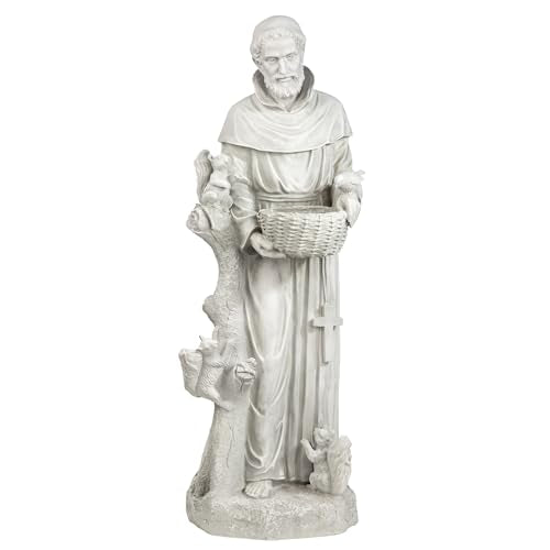 Design Toscano Nature's Nurturer Francis Assisi Religious Garden Decor Statue Bird Bath Feeder, Large, 37 inch, Cast Stone Resin, Antique Stone Finish