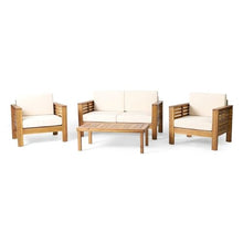 Acacia Wood Outdoor Furniture Set with Water-Resistant Cushions, Patio Club Chair and Loveseat with Matching Side Table, All-Weather Slat Design Seating (Brown,LOVESEAT+2 Chair+Table)