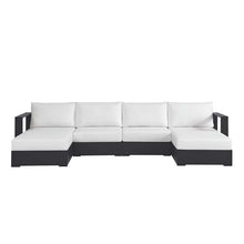 Modway Tahoe Aluminum 4-Piece Outdoor Patio Furniture Gray White, Modular Sectional Sofa Set with Chaise Lounges, Weather-Resistant Cushion, Ideal for Deck, Backyard, Poolside