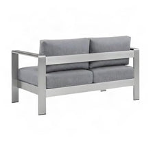 Furnifact Aluminum Outdoor Loveseat with Cushion, Patio Couch for Porch Balcony Deck, Outdoor Sofa Seating for Backyard Patio Furniture, Silver Gray
