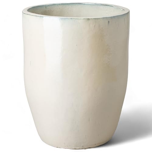 Emissary Home and Garden 22in. L x 28in. H Pearl White Stoneware Round Planter with High-fire Treatment (Set of 1)