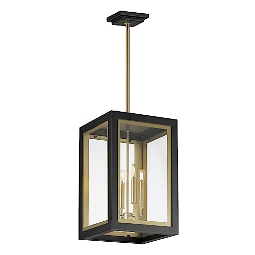 Maxim Lighting Neoclass 4-Light Outdoor Pendant | Black/Gold Finish | Clear Glass Shade | Contemporary Outdoor Pendant for Porches and Entryways | Adjustable Cord Suspension | 30058CLBKGLD