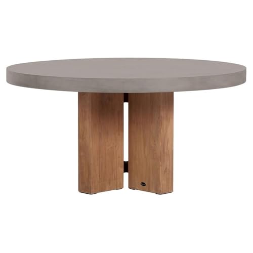 Afuera Living Modern Teak Wood and Concrete Patio Dining Table, 60" x 60", Handmade Slate Gray Finish, Weather-Resistant Indoor or Outdoor Use, Durable Lightweight Construction, Sophisticated Design