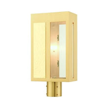 Livex Lafayette 1 Light Outdoor Post Top Lantern Satin Brass with Hammered Polished Brass Panels