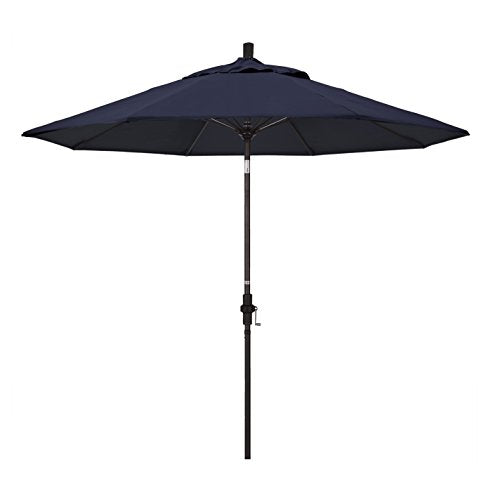 California Umbrella 9' Round Aluminum Pole Fiberglass Rib Market Umbrella, Crank Lift, Collar Tilt, Bronze Pole, Sunbrella Navy