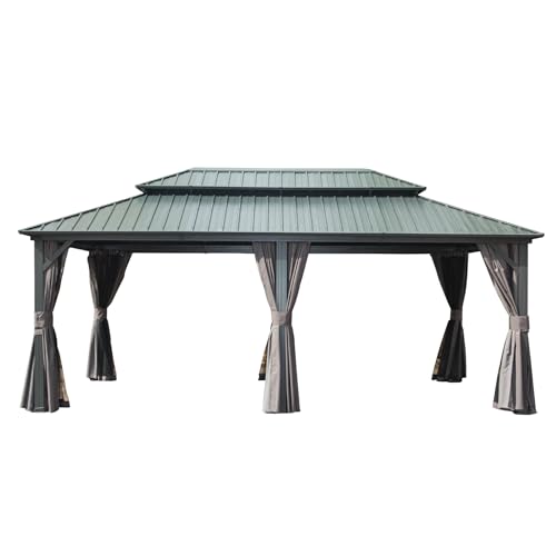 LOPOO Hardtop Gazebo Aluminum with Galvanized Steel Double Roof Gray