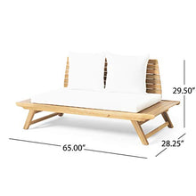 Great Deal Furniture Jessie Outdoor Wooden Loveseat with Cushions, White and Teak Finish,309174