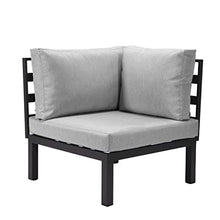 LeisureMod Hamilton Modern 7-Piece Modular Outdoor Sectional Set with Fire Pit Table Light Grey