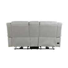 Ben Power Reclining Loveseat, 76 Inch, Gray Microfiber, Nailhead Trims