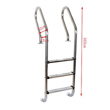 Swimming Pool Ladder Stainless Steel Hot Spring Stair handrails Large Swimming Pool Safety Handle Stairs Indoor and Outdoor Pools Non-Slip 3 Stepped Treads (Silver 163cm)