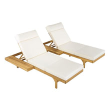 Christopher Knight Home Acacia Wood Chaise Lounge Chair Set of 2, Double/Single Outdoor Sunbathing Pool Lounger with 4'' Four-Folds Cushion, Patio Wooden Adjustable Backrest Lounge Sofa, Teak+Beige