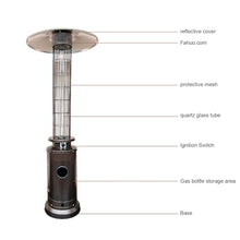 SEAVI Patio Heater, Gas Cylinder Heater with Glass Tube, Stainless Steel Base, and Wheels, Propane Commercial Outdoor Heater, Round Reflector Shield