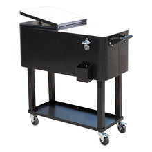 Kaimei 80 Quart Rolling Cooler Cart on Wheels, Outdoor Stand Up Ice Chest with Bottle Opener, Drain Plug, Black