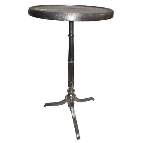 Benzara 41 Inch Plant Stand Table, Round Top, Turned Base, Modern Silver Aluminium