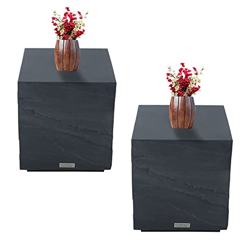 Elementi Colorado Square Concrete Side Table Set of 2, Slate Black