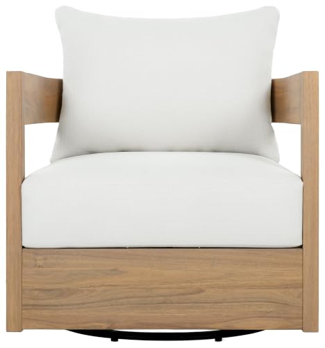 SAFAVIEH Outdoor Kento Swivel Chair, 7.1" Oak/Ivory PAT7099B