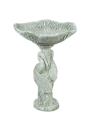 Solid Rock Stoneworks Egret Birdbath- 33in Tall- Marble Tone