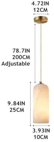 zhongheng Alabaster Pendant Light Kitchen Island, D3.9 White Fixtures,Natural Marble Shade and Brass Metal Frame,Adjustable Ceiling for Dining Room, Bedroom