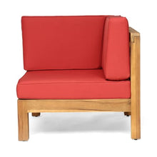Hassyee 2 Pieces Patio Loveseat Set with Washable&Removable Cushions for Poolside, Backyard, Lawn, Acacia Wood Outdoor Furniture Set with Slatted Armrests and Backrests for Garden, Living Room (Red)