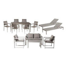 Pemberly Row 13-Piece Aluminum Patio Sofa Set, Modern Gray Finish, Includes Dining Table, Coffee Table, Sofa, Chairs, Loungers, Rattan and Textilene Build for Outdoor Living Spaces