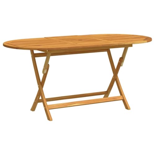 KGFHERENB Folding Patio Table 63" x 33.5" x 29.5", Solid Eucalyptus Wood Oval Dining Table for Outdoor Picnic and Dining, Foldable Space Saving Wooden Table for Backyard
