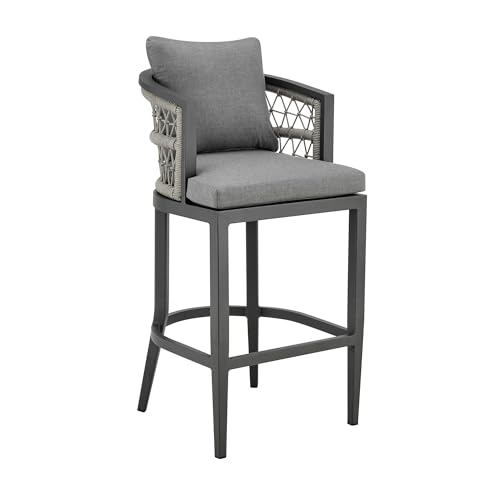 HomeRoots 40" Gray Metal Outdoor Bar Height Chair with Footrest Grey