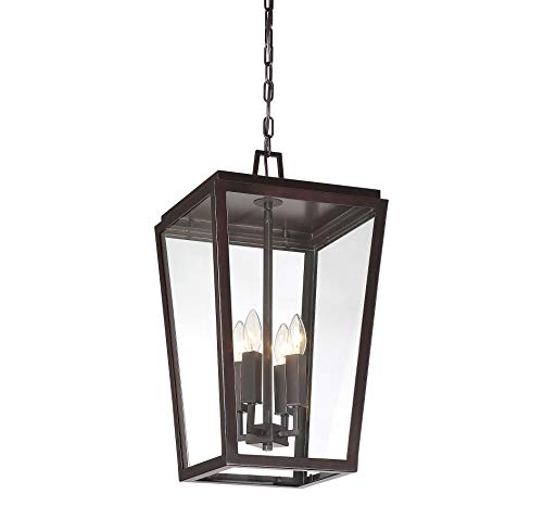 Savoy House 5-549-13 Milton Modern Clear Glass Outdoor Hanging Lantern, 4-Light 240 Total Watts, 22" H x 12" W, English Bronze