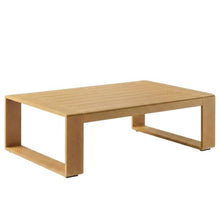 Outdoor Escape Aluminum Faux Wood Outdoor Coffee Table with Slatted Top, Rectangular Patio Coffee Table for Deck, Porch and Balcony, Natural