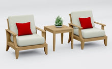 WholesaleTeakFurniture Lagos 3 Piece Teak Wood Lounge Chair Set: 2 Lounge Chairs & Square Side Table with Cushions in Outdoor Sunbrella Fabric #5404 Canvas Natural
