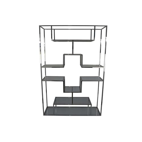 Benzara Adena 76 Inch Tall Plant Stand Geometric Style Metal Shelves Silver