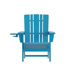 BizChair Adirondack Chairs Set of 4 with Cup Holders, Weather Resistant Poly Resin Blue