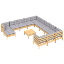 Heofavd 13-Piece Modular Gray Solid Pinewood Patio Conversation Set with Soft Polyester Cushions, Modern Brushed Finish, Versatile Outdoor Furniture Arrangement for Garden, Terrace and Balcony