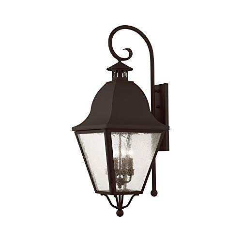 Livex Lighting 2558-07 Outdoor Wall Lantern with Seeded Glass Shades, Bronze