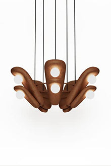 Generic Handmade Ceramic Pendant Light Double-Shaped Petals Red Clay