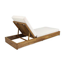 Christopher Knight Home Abraham Outdoor Acacia Wood Chaise Lounge Set of 4 Teak Finish + Cream